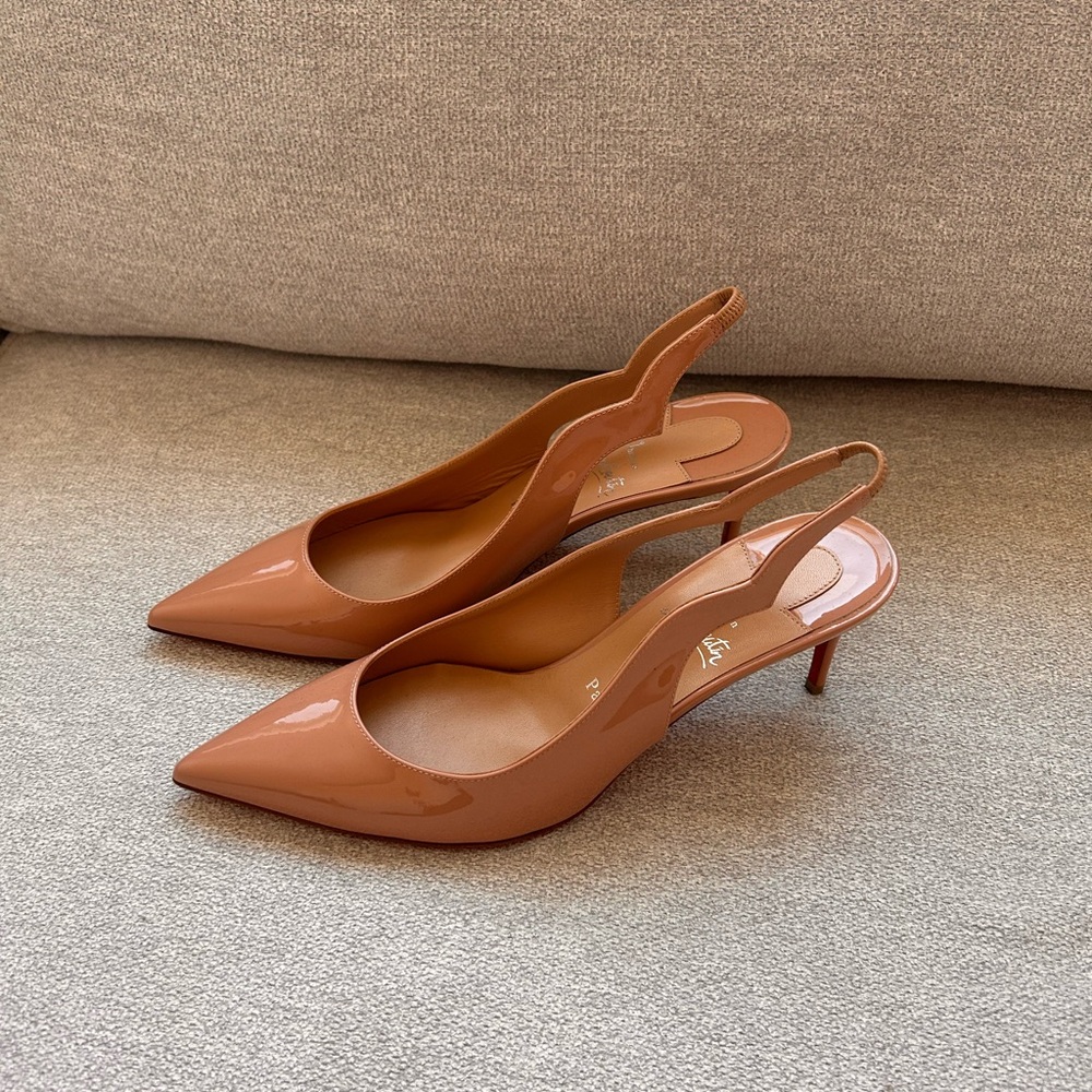 Christian Louboutin Beige Slingback Heels with Pointed Toe